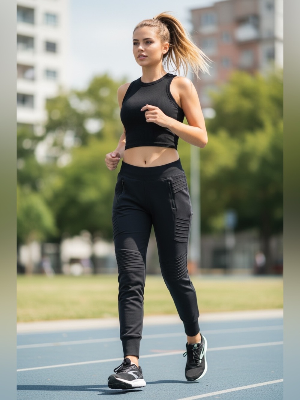 Athleta Venice Moto Jogger Black Small Petite SP Zip Pockets High Rise Athletic